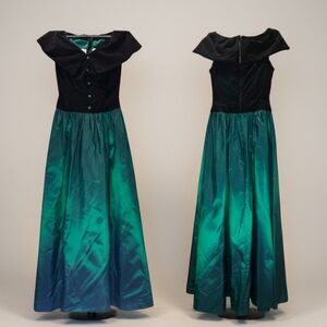 80's Alfred Angelo Emerald Green Velvet Taffeta Maxi Dress
